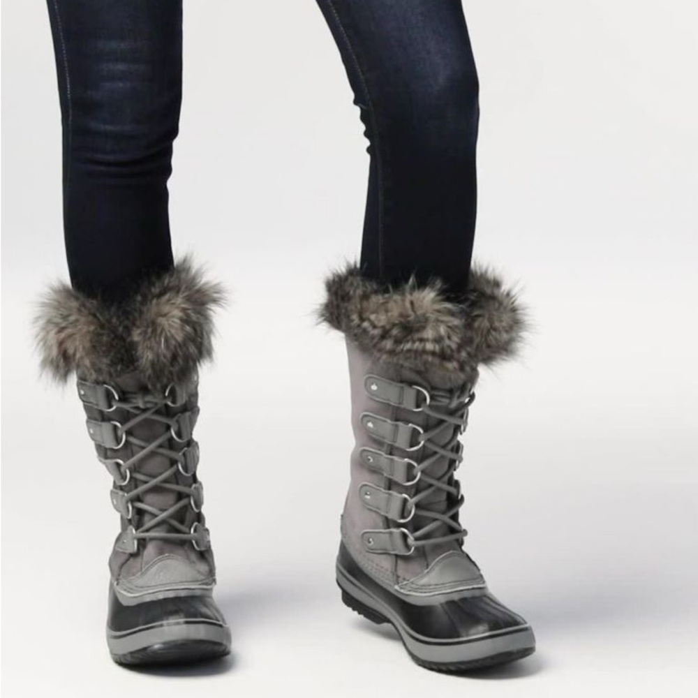Sorel Joan of Artic Suede Winter Insulated Fur boots Gray Black size 7.5 - Picture 3 of 16